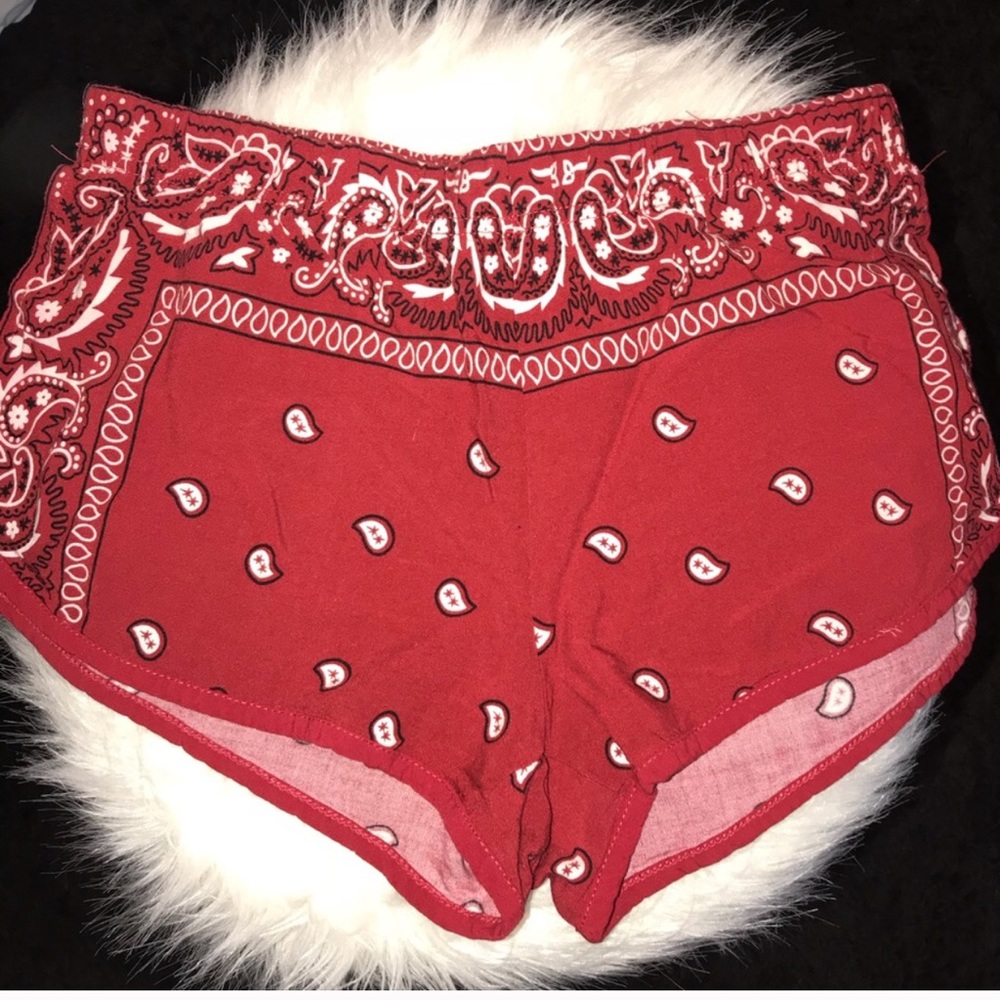 Comfy red bandanna shorts with stretchy waistband